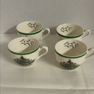 Spode Green and White Christmas Tree Mugs
